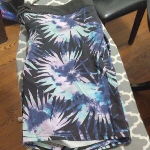 No Boundaries Black and Blue Palm Print Board Shorts